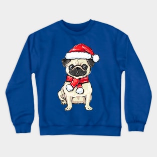 Funny Christmas pug dog in Santa hat Crewneck Sweatshirt